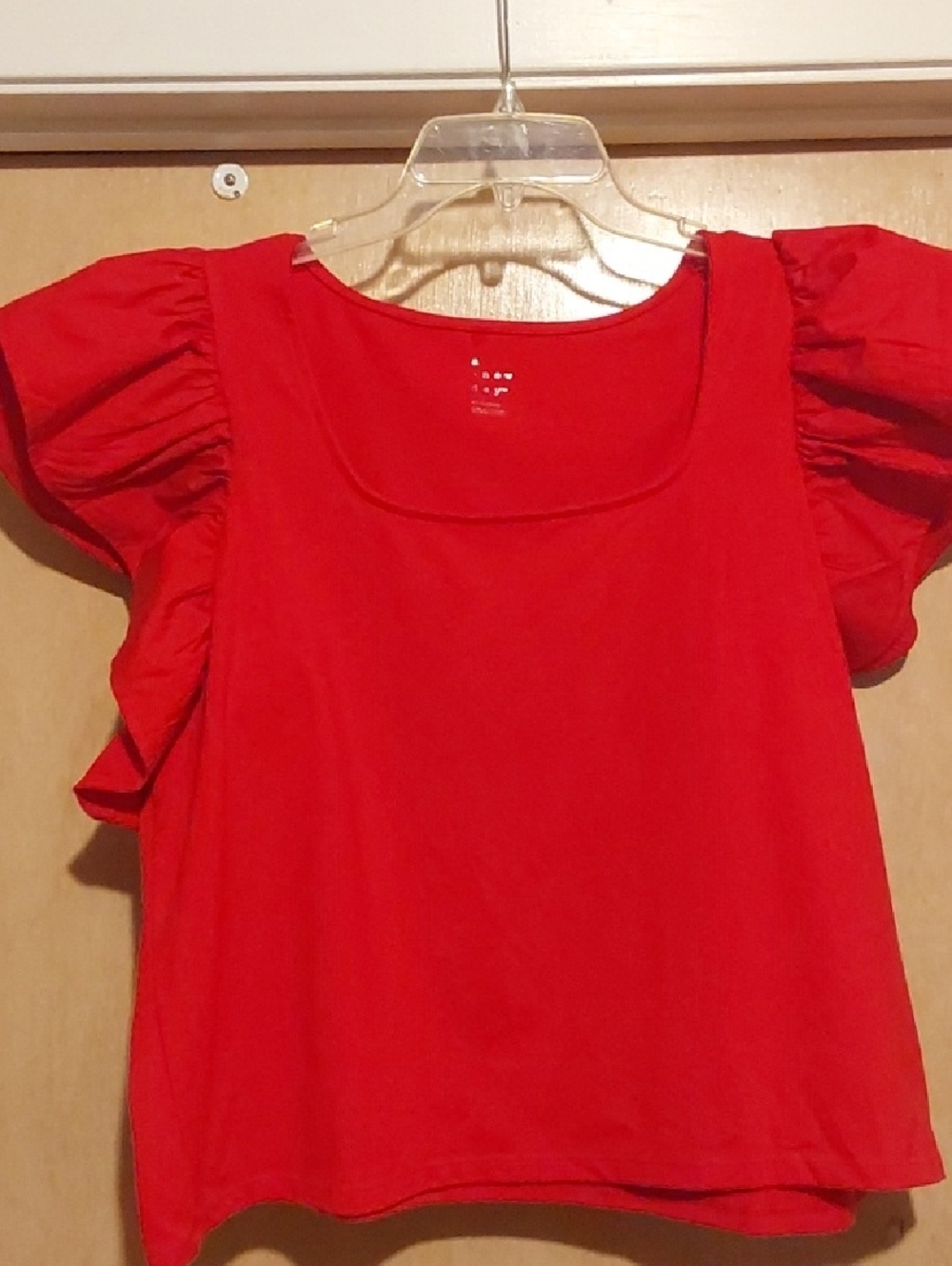 a new day Red Ruffled Sleeve Square Neck Blouse